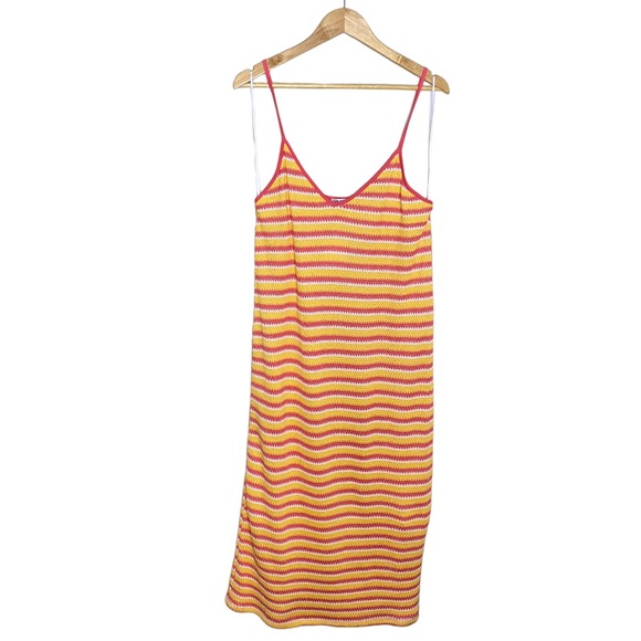 ✨NWT Zara Orange Yellow Striped Jacquard Crochet Knit Midi Dress Size Large - Picture 2 of 12